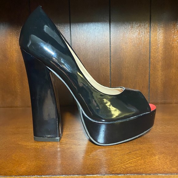 Bonnibel Peep Toe Platform Heels Size 6 Black Orange - Picture 1 of 8